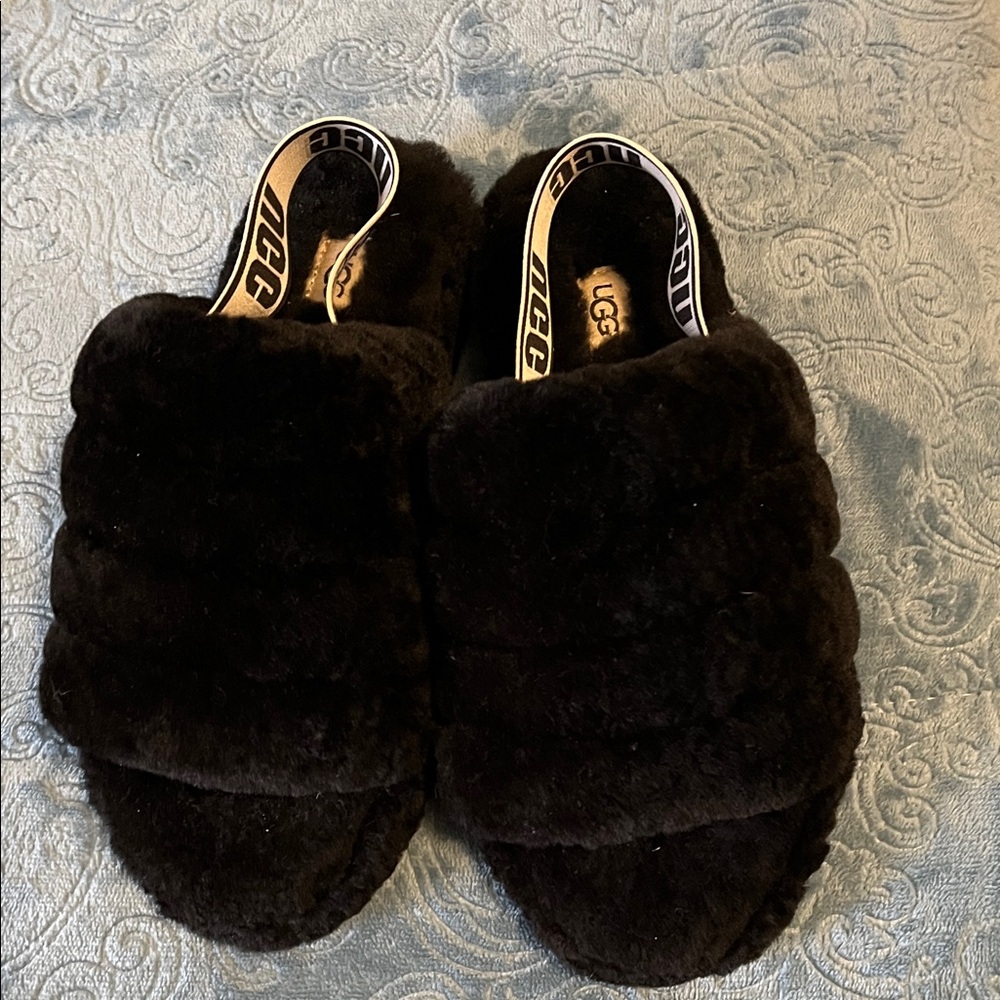 UGG Women's Plush Black Slippers